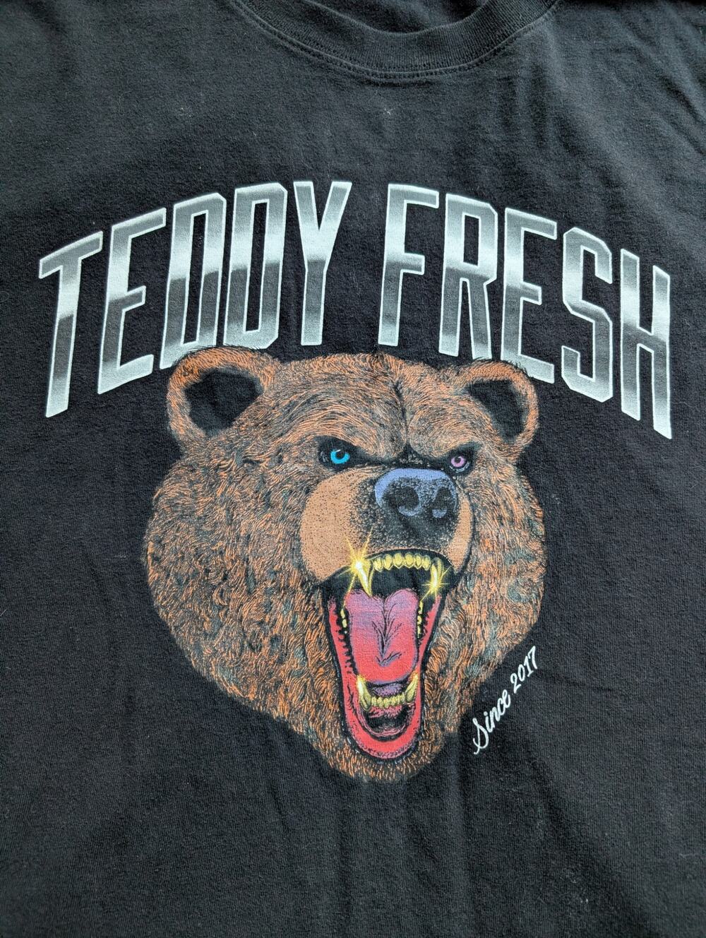 Teddy Fresh Since 2017 Large Bear Head 100% Cotton Black Graphic Tee Mens XL